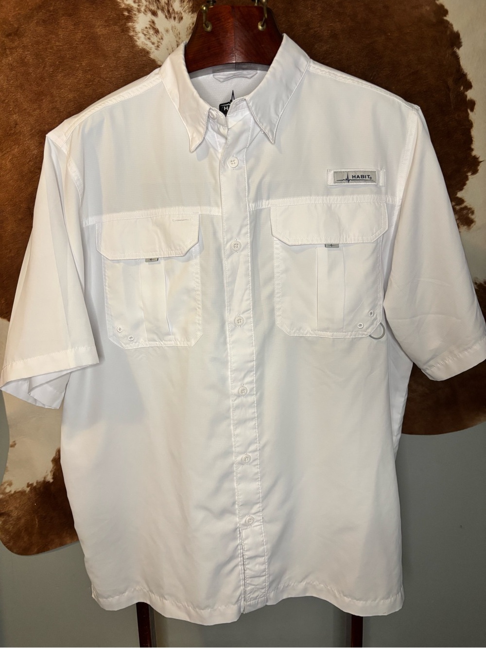 Habit Performance Fishing Shirt Men’s Large | White Short Sleeve Button Down
